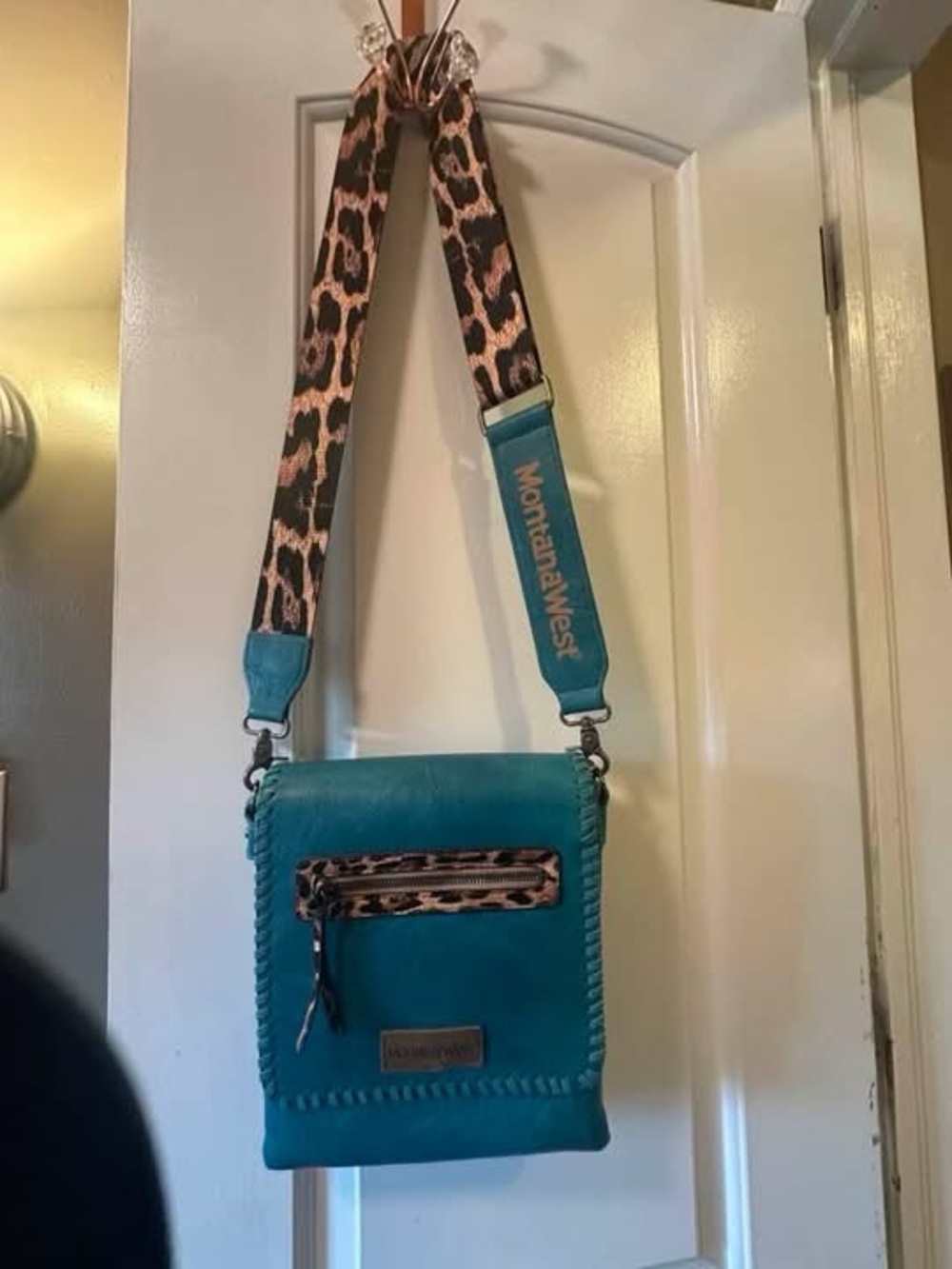 Montana West Turquoise Crossbody with Leopard Strap Detail